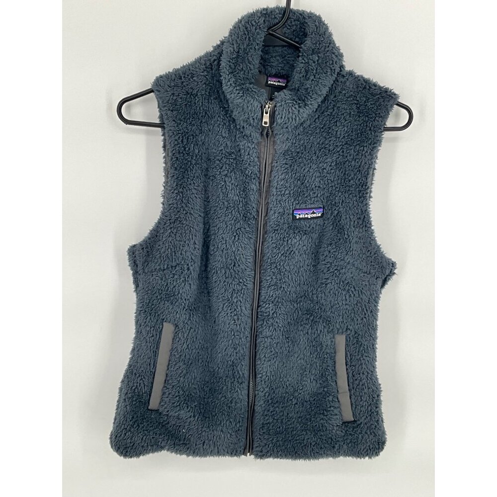 Patagonia Women's Medium‎ Fleece Vest Dark Blue/Gray Sherpa Zip-Up High Collar